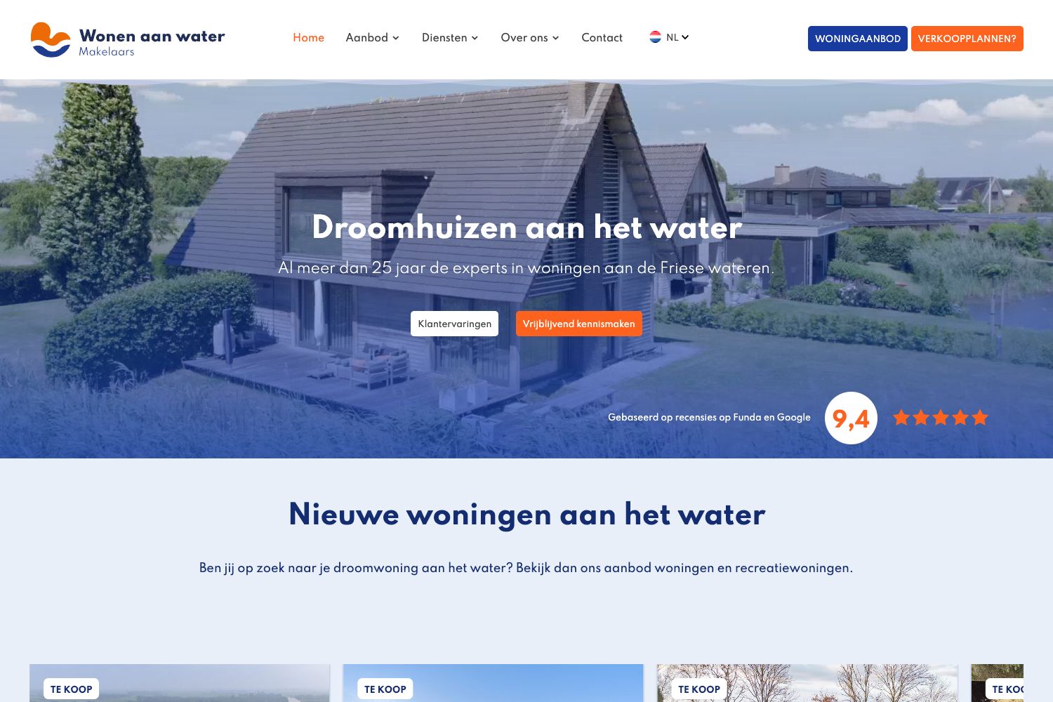 Website screenshot https://wonenaanwater.nl