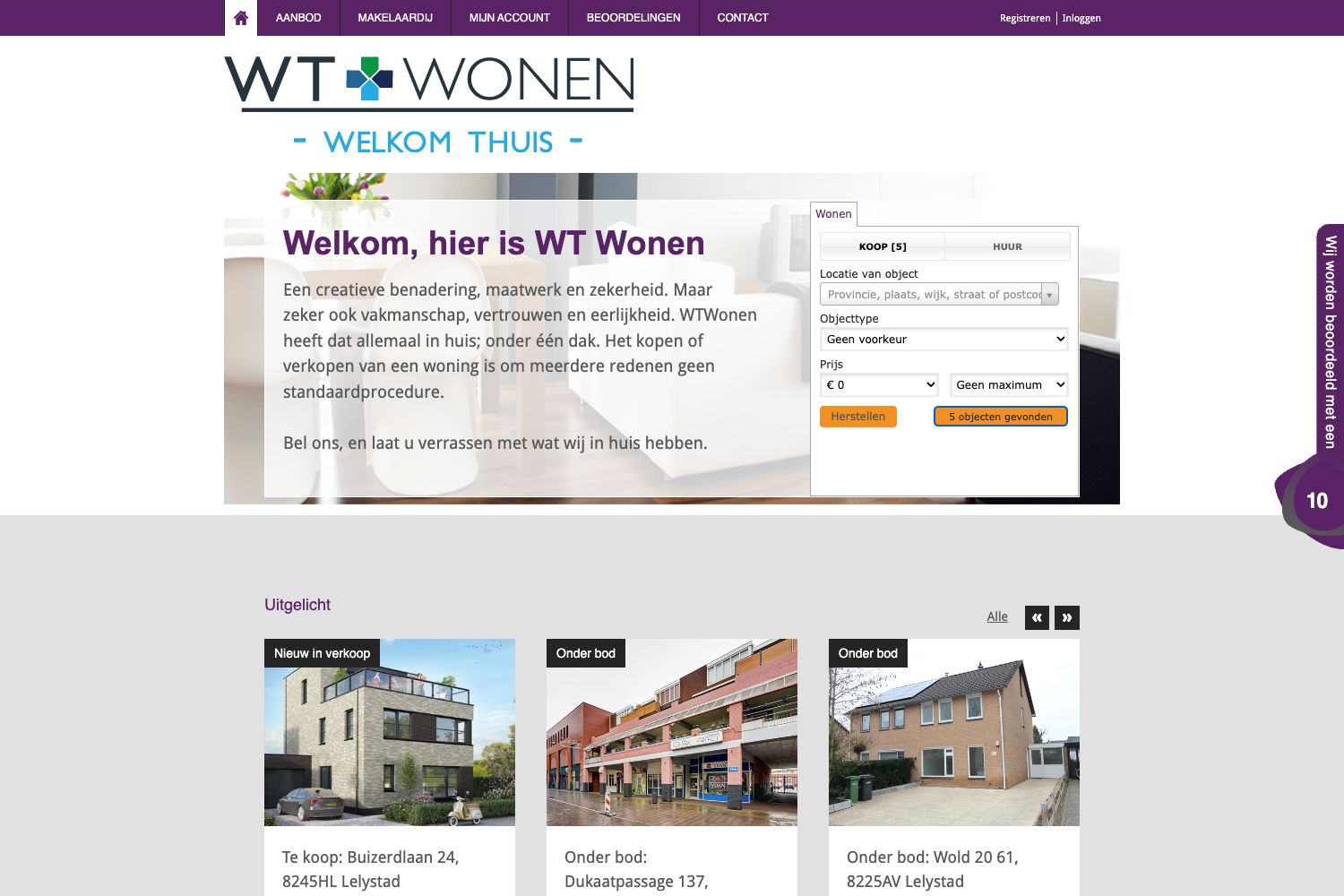 Website screenshot https://wtwonen.nl