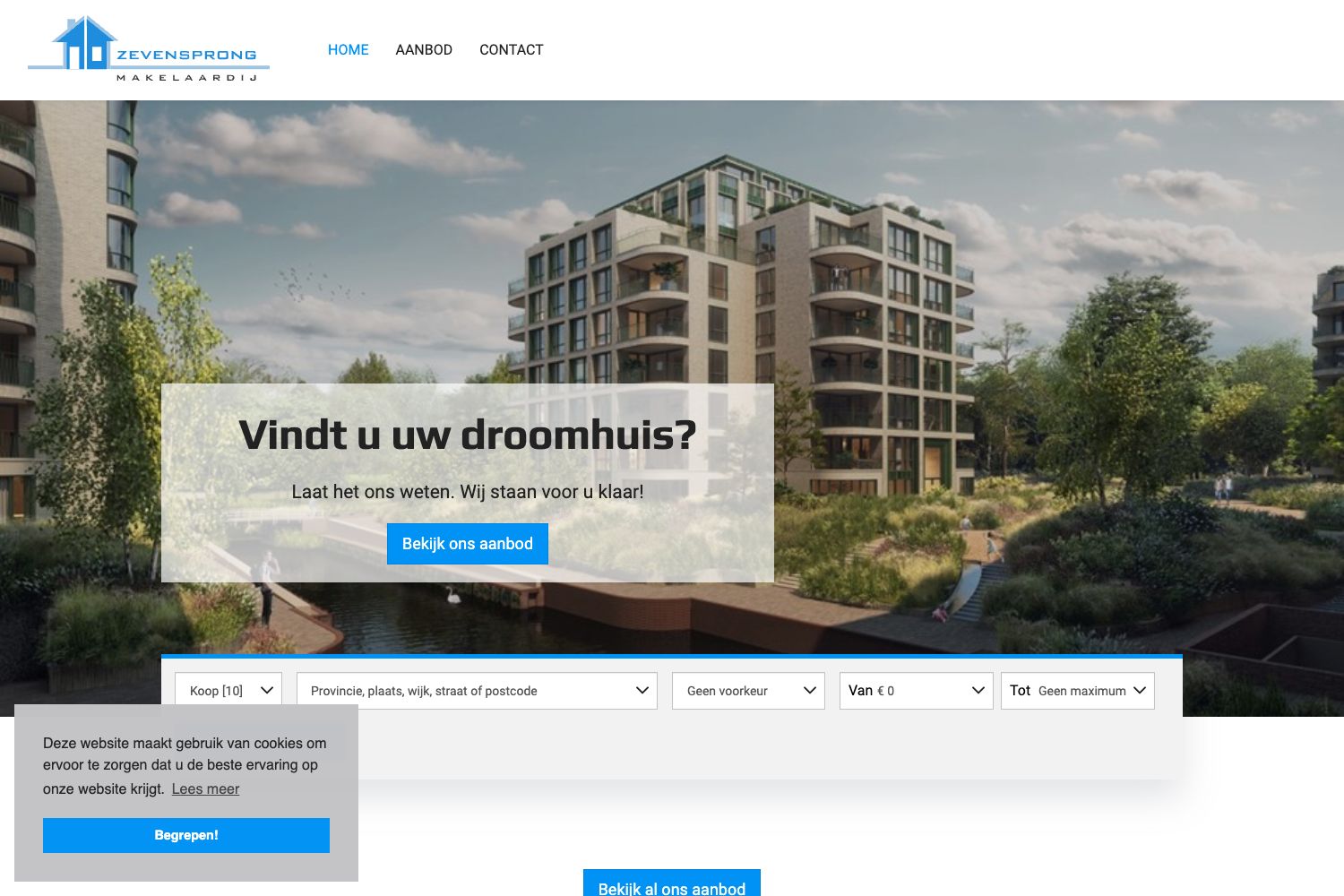 Website screenshot https://zevensprongmakelaardij.nl