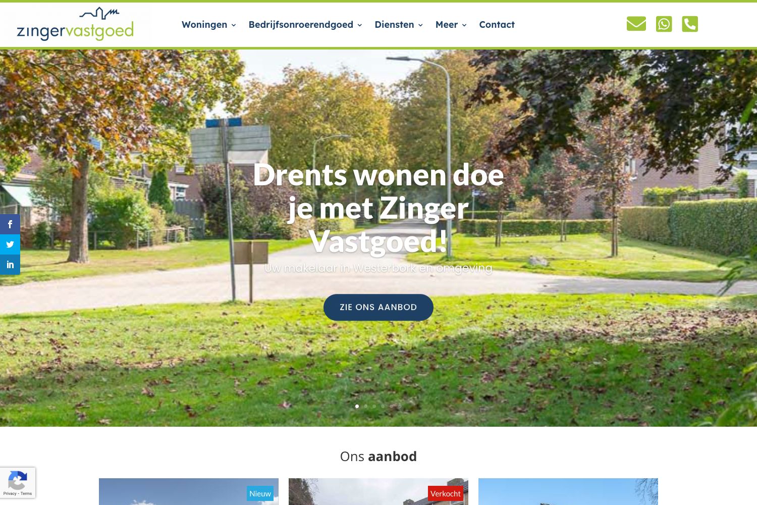 Website screenshot https://zingervastgoed.nl